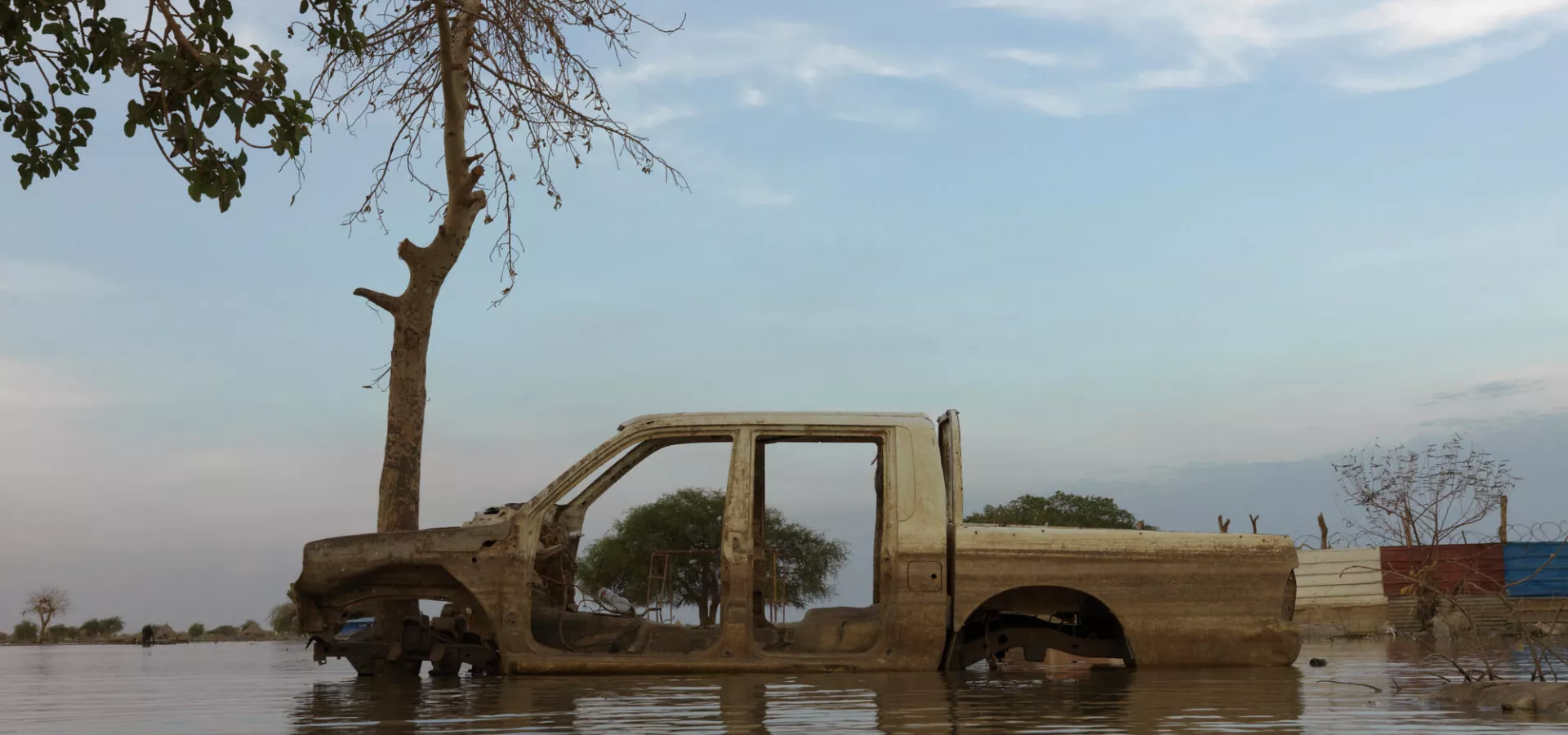 Abandoned vehicle in the floods