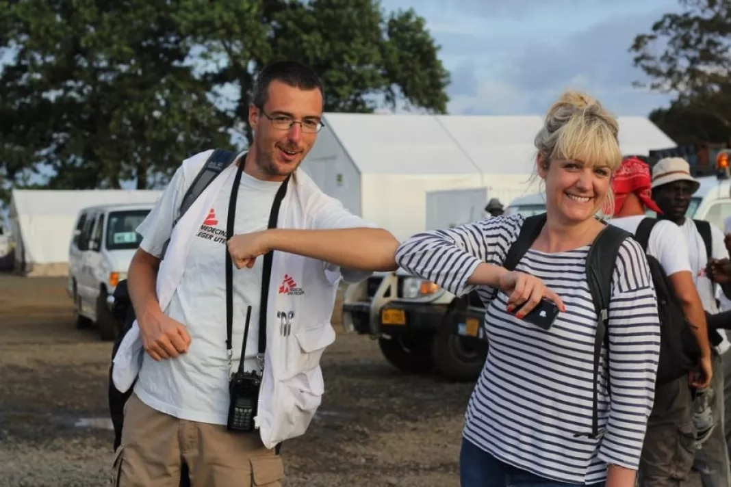 How to say hello with an elbow bump. ELWA 3, Monrovia