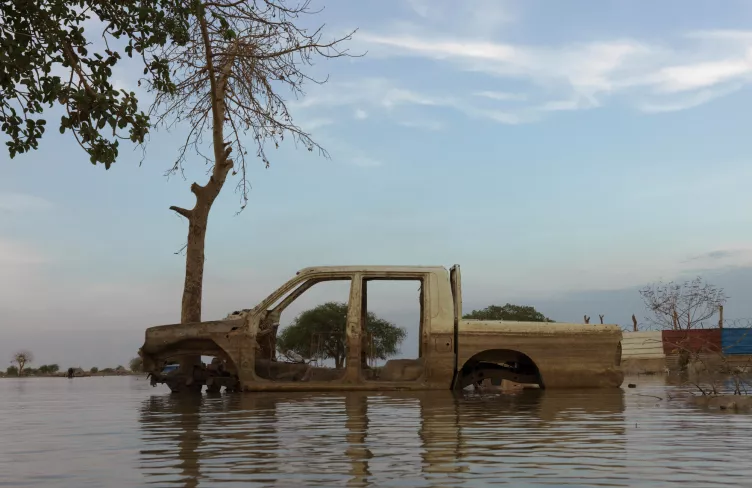 Abandoned vehicle in the floods